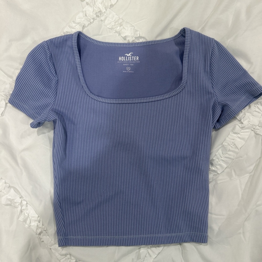 Hollister Blue Short Sleeve Crop Top with Square Neck